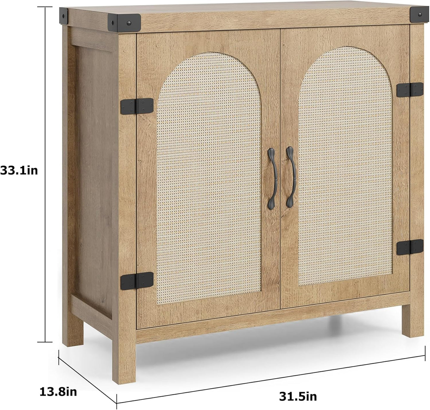 Garvee 31.5'' Small Rattan Buffet Cabinet with Storage, Kitchen Coffee Bar Cabinet with Doors, Boho Farmhouse Sideboard with Adjustable Shelves and Handle for Kitchen, Living Room, Natural