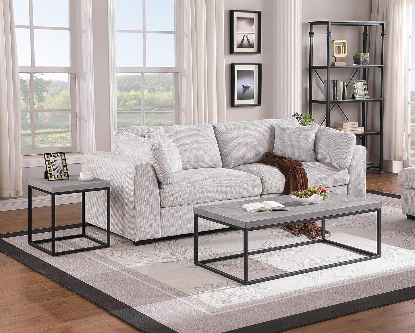 CENSI 47-Inch Grey Marble Accent Coffee Table/Center Table for Living Room, Rectangle Modern Industrial Style,Wood and Metal, Max.Loading 220 lbs. (Faux Concrete)