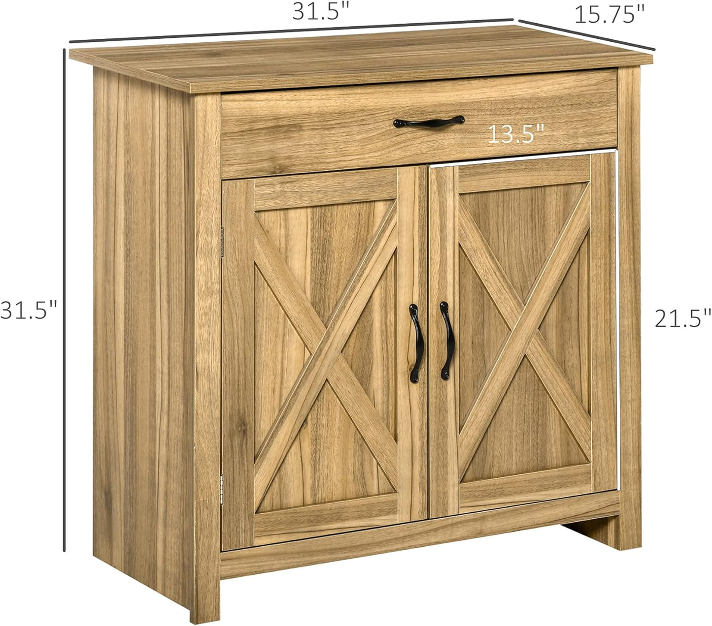 HOMCOM Farmhouse Sideboard Buffet Cabinet, Barn Door Coffee Bar Cabinet with Drawer and Adjustable Shelf, for Living Room, Entryway, Natural Wood Effect
