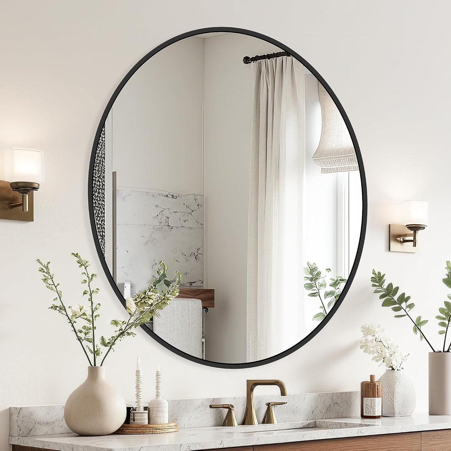 Black Frame Mirror, Bathroom Mirrors for Wall,26'' Round Circle Mirror for Entryway Bedroom Vanity(26'',Black)