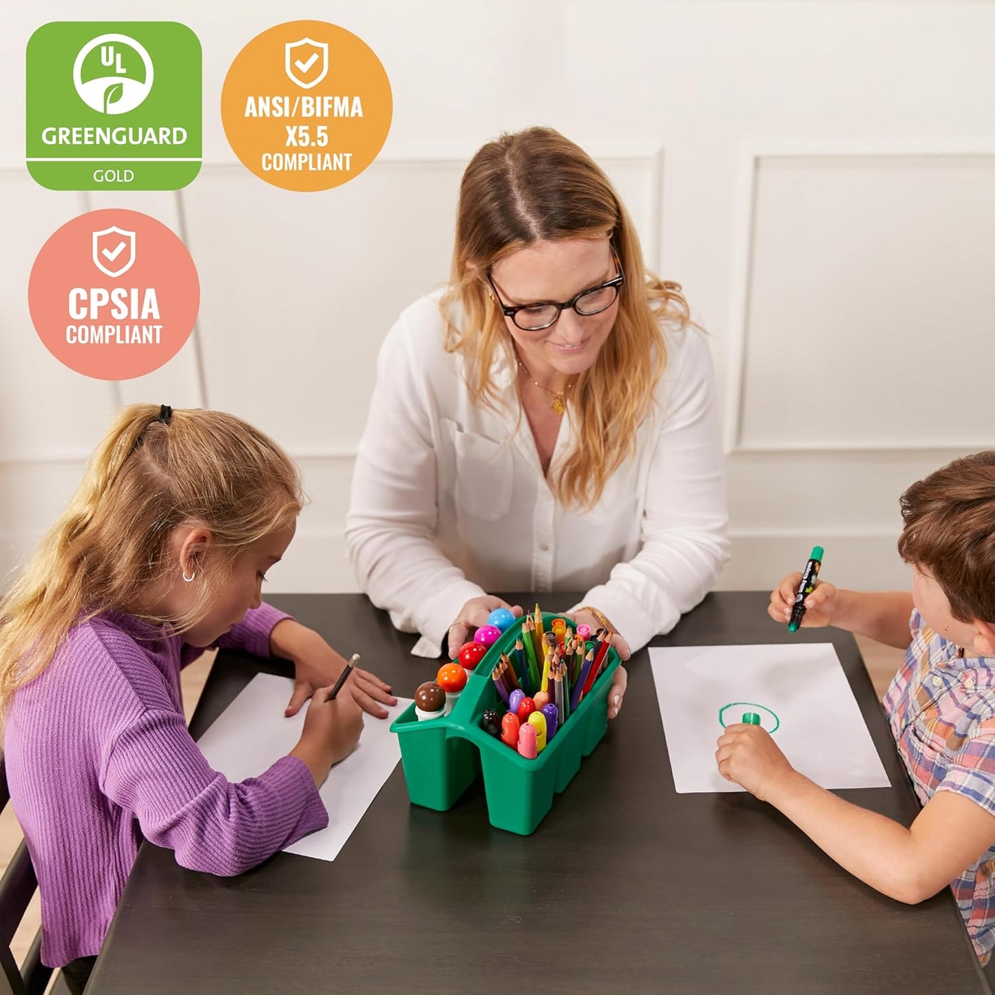 ECR4Kids 30in Square Hardwood Table with 22in Legs, Kids Furniture, Grey Wash