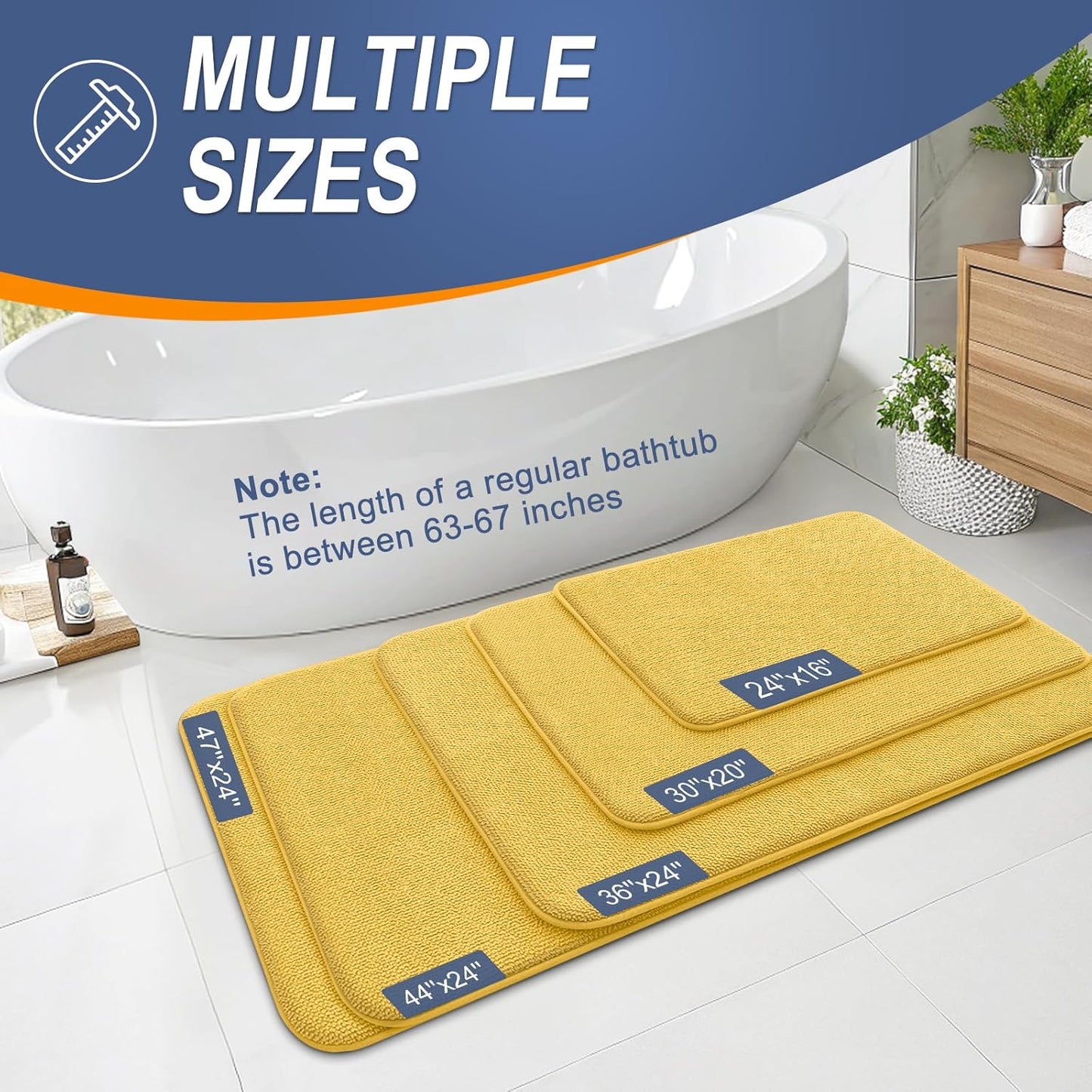 OLANLY Thick Memory Foam Bath Mat Rug 24x16, Extra Soft Absorbent Bathroom Rug, Quick Dry Bath Mats, Non-Slip, Machine Washable Carpet for Bathroom, Tub and Shower, Home Decor Accessories, Yellow