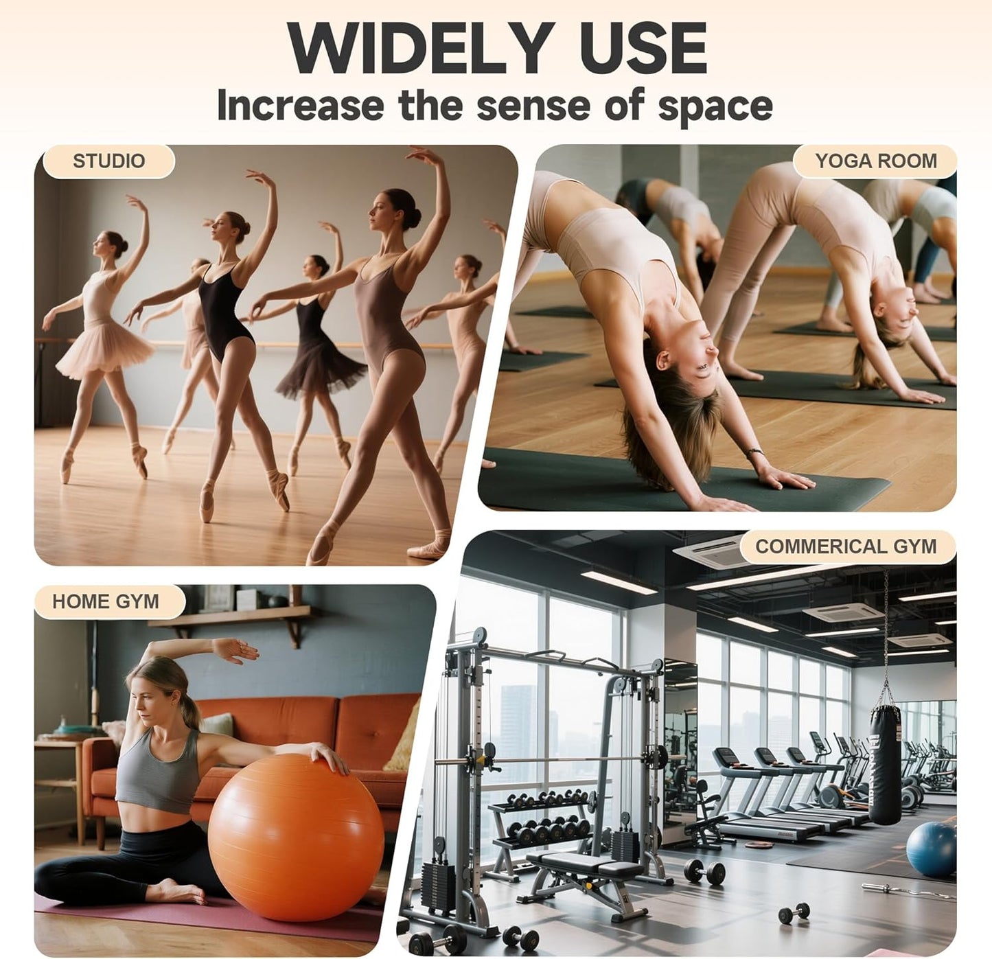 Hasipu 3Pcs 55''x17'' Home Gym Mirror Large Full Length Wall Mounted Full Body Mirror for Yoga Dance Fitness Exercise Studio Bedroom Garage, Frameless Tempered Glass Workout Mirrors Walnut Rectangular