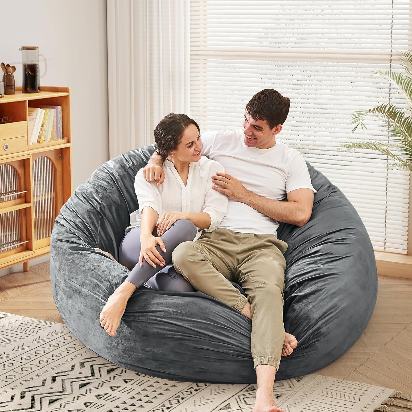 Bean Bag Chairs for Adults - Giant Bean Bag Chair Convertible Bean Bag Bed - Beanbag Chair with Micro Fiber Cover/Furniture Foam Filler - Floor Couch Sofa in Bedroom Dorm Room - Queen Charcoal