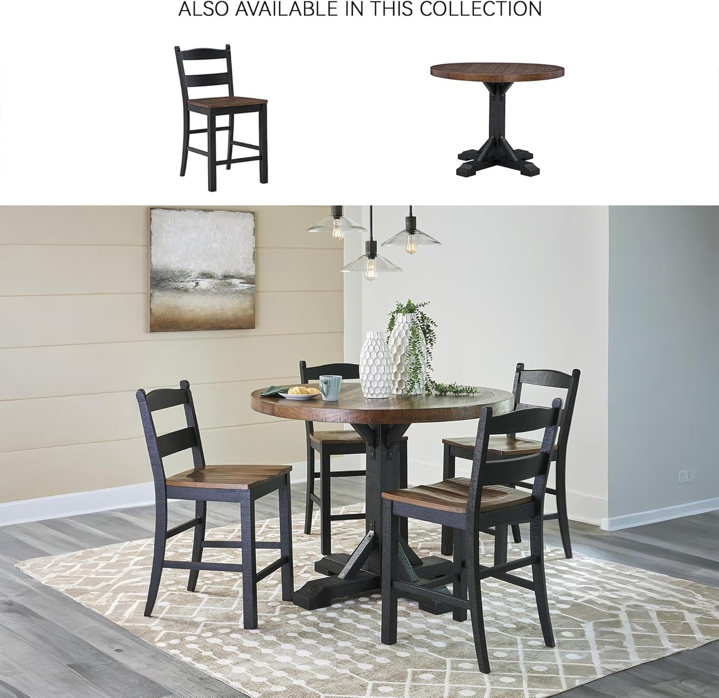 Signature Design by Ashley Valebeck Rustic 24” Counter Height Bar Stool with Contoured Seat, Set of 2, Black & Dark Brown