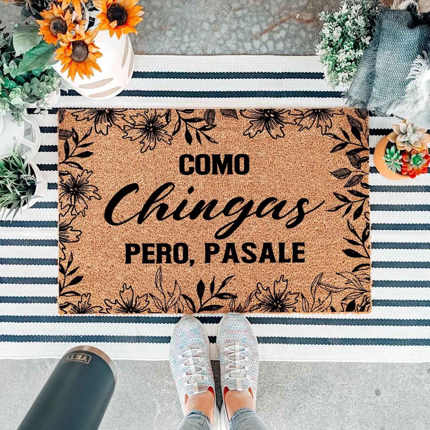 Funny Coir Doormat with Como Chingas Pero Pasale Spanish Quote - Front Door Mat, Entryway Welcome Mat, 23.7 x 15.7 inch