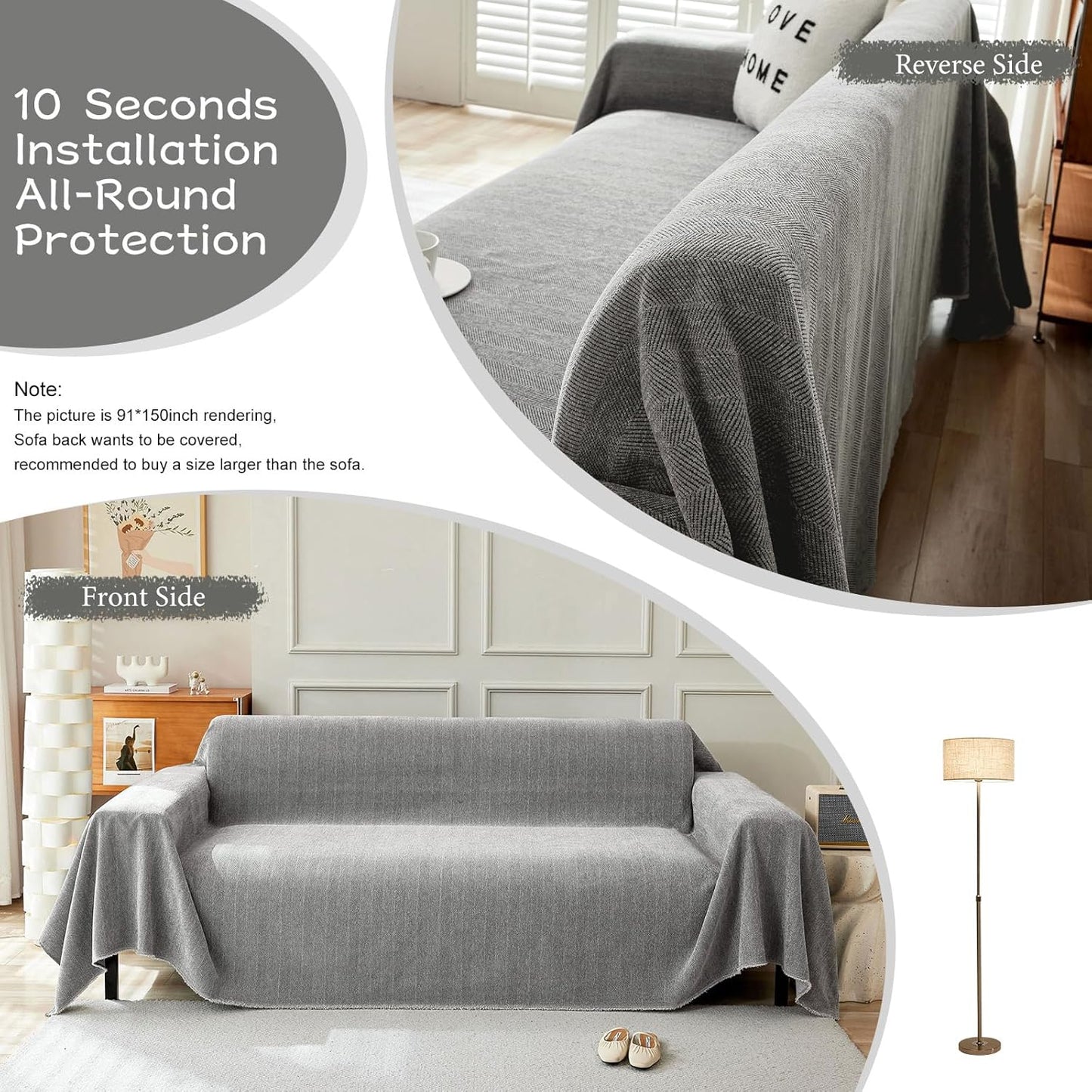 STACYPIK Chenille Sofa Cover for Dogs, Washable Dark Gray Couch Cover for Pets, Non Slip Couch Covers for L Shape, Furniture Protector for 3 Cushion Couch with Tassels,Sofa Throw Blankets-71X134IN