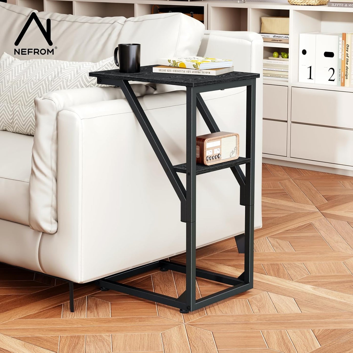 C-Shaped End Table, Small Side Table for Couch, Sofa TV Tray Table for Living Room, Bedroom, Bedside ET-D-BK1