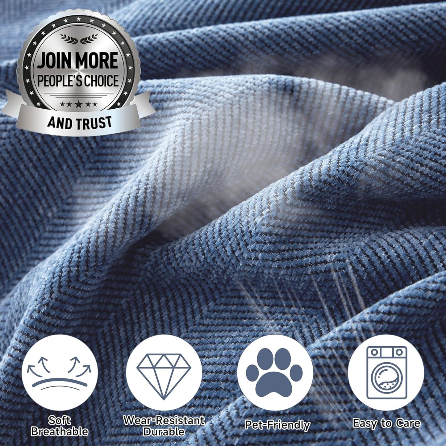 STACYPIK Thick Blue Sofa Covers Couch Covers for Dogs Herringbone Jacquard Couch Covers for 3 Cushion Couch Non-Slip Sectional Covers Protector Loveseat Couch Cover Pet Blanket Cover-71x134IN