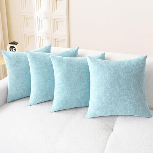 CaliTime Throw Pillow Covers Decorative 18 X 18 Inches Pack of 4 Cozy Chenille Cushion Cases for Couch Sofa Bed Living Room Home Light Blue Grey
