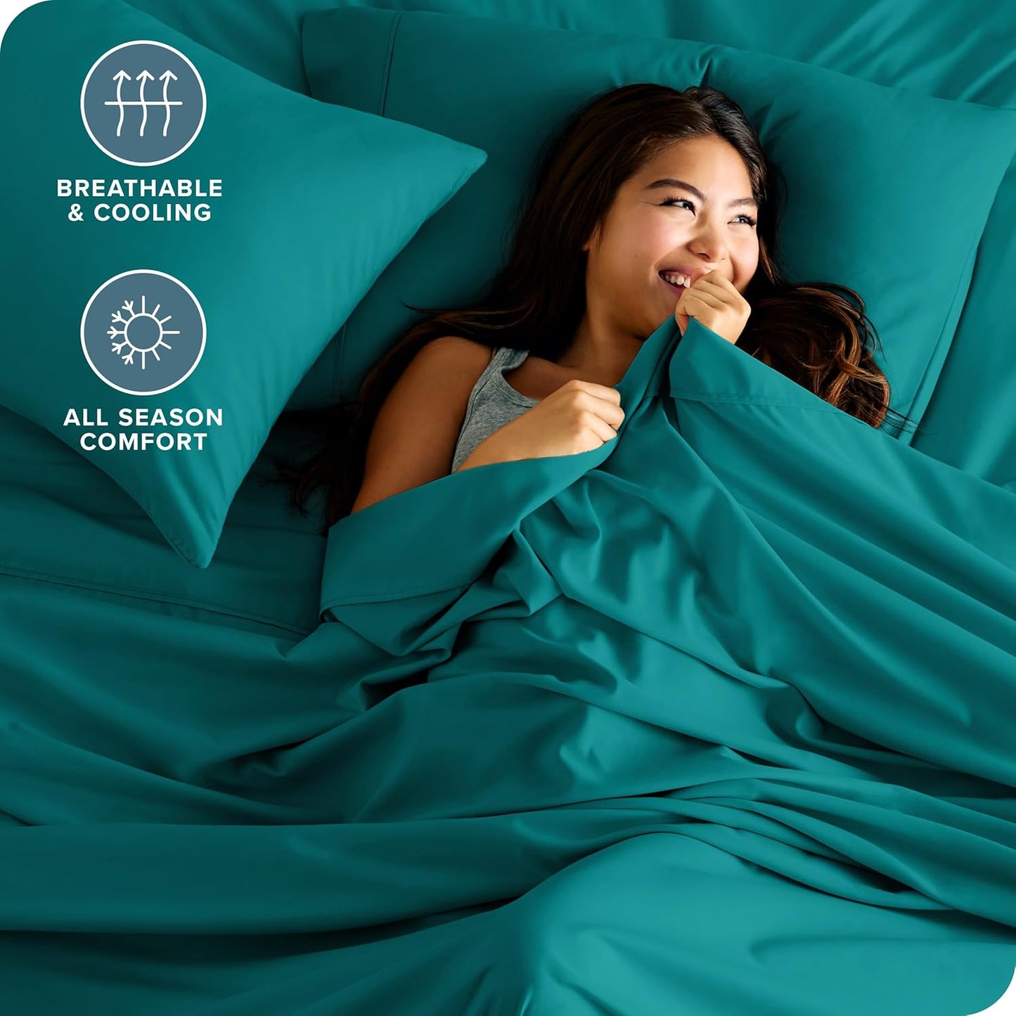 Bare Home Split King Sheet Set - 1800 Ultra-Soft Microfiber Bed Sheets - Double Brushed - Deep Pockets - Easy Fit - 5 Piece Set - Bed Sheets & Pillowcases (Split King, Emerald)