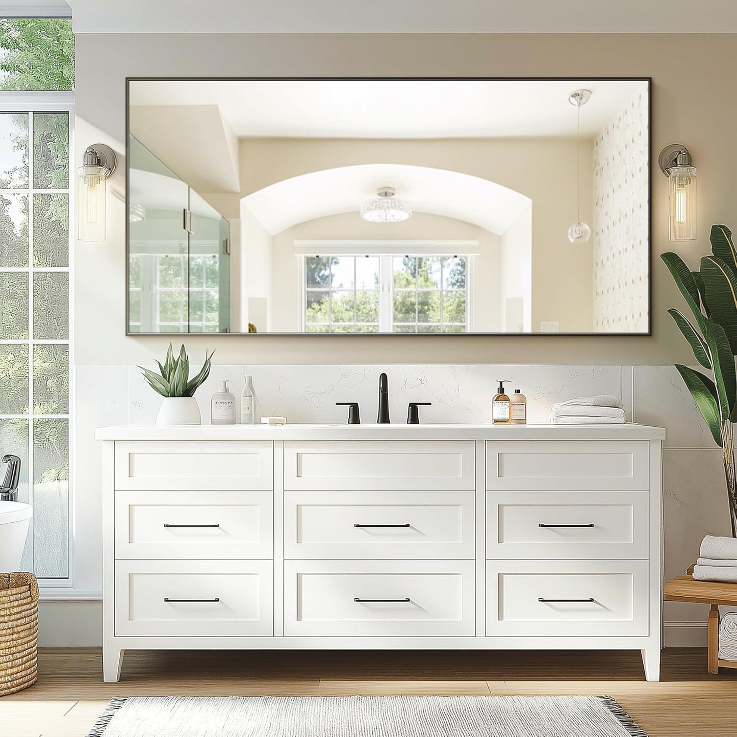 Bathroom Vanity Mirror for Wall, 60" x 30" Metal Framed Rectangular Bathroom Wall Mirror for Over Sink, HD Shatterproof Glass, Hangs Horizontally or Vertically(Black)