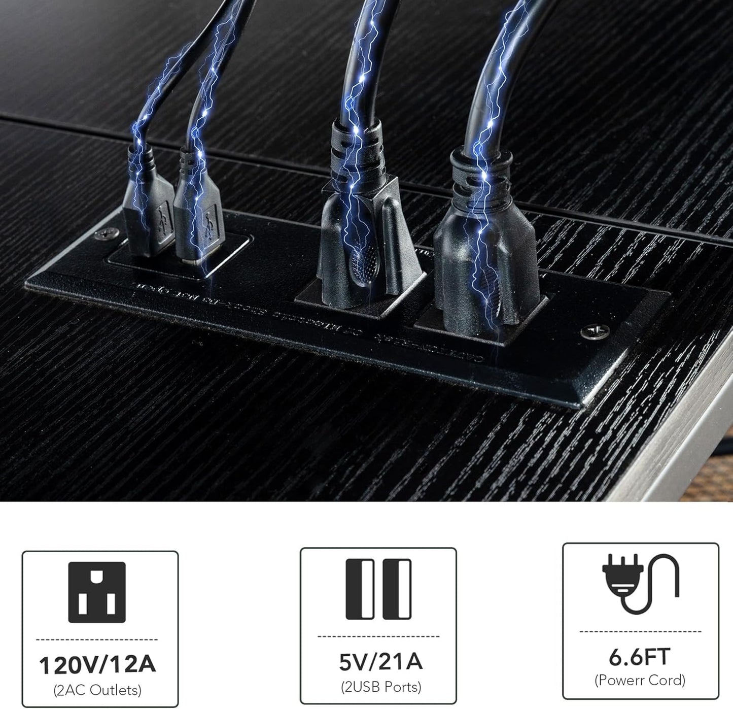 Clikuutory Modern Black 63 inch Metal TV Stand with LED Lights and Power Outlets for 40 50 55 60 65 70 Inch TVs, 3 Tier Television Stands with Entertainment Center and Storage for Living Room, Bedroom