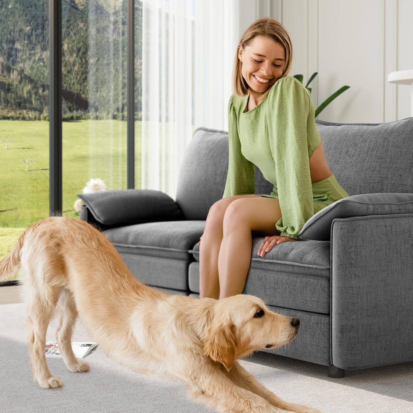 Vesgantti 74" Loveseat Sofa for Living Room, Comfy Cloud Couch Deep Seat Chenille Modern 2 Seater Small Sofa with Armrest Pillow, Easy Assembly for Small Spaces, Gray