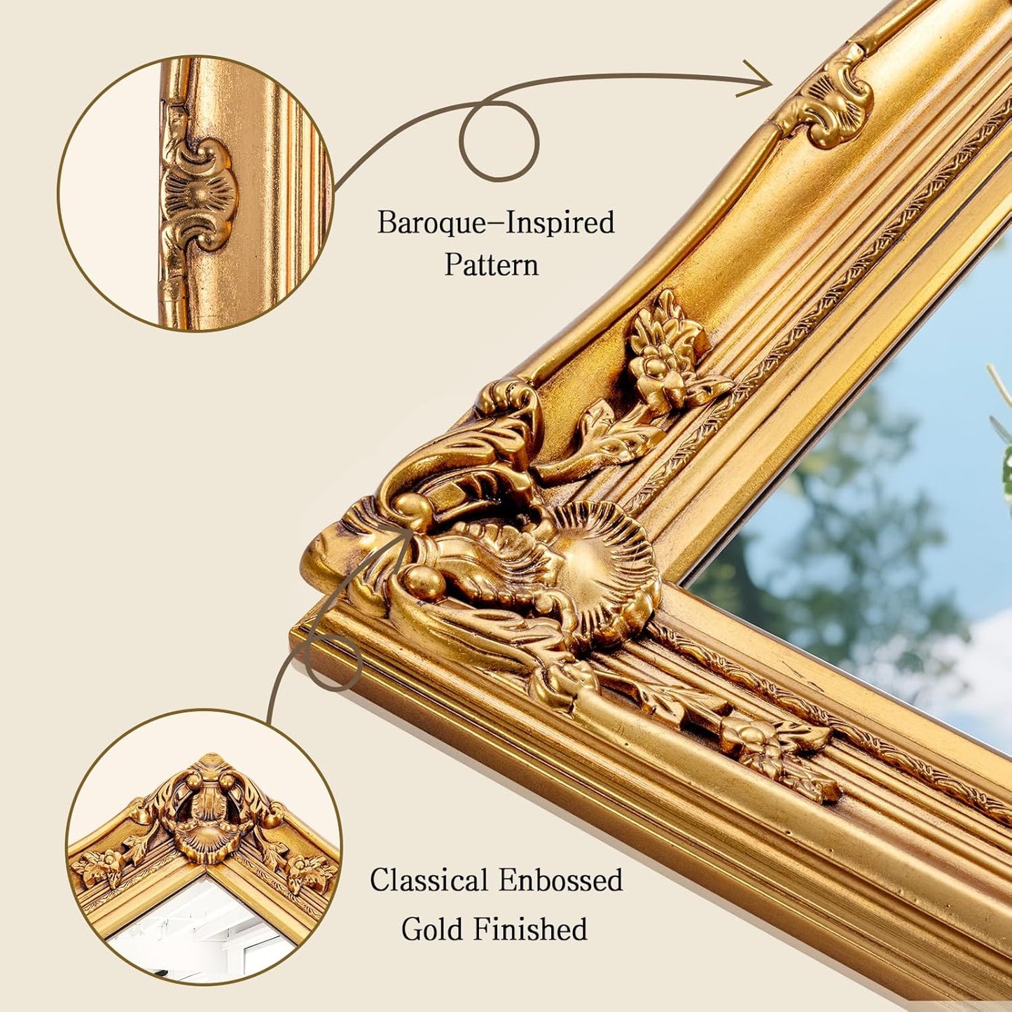 Large Decorative Mirrors for Living Room, 49.6''x25.9''Gold Vintage Dining Room Mirror with Ornate Frame, Traditional Baroque Entryway Mirror, Horizontal/Vertical
