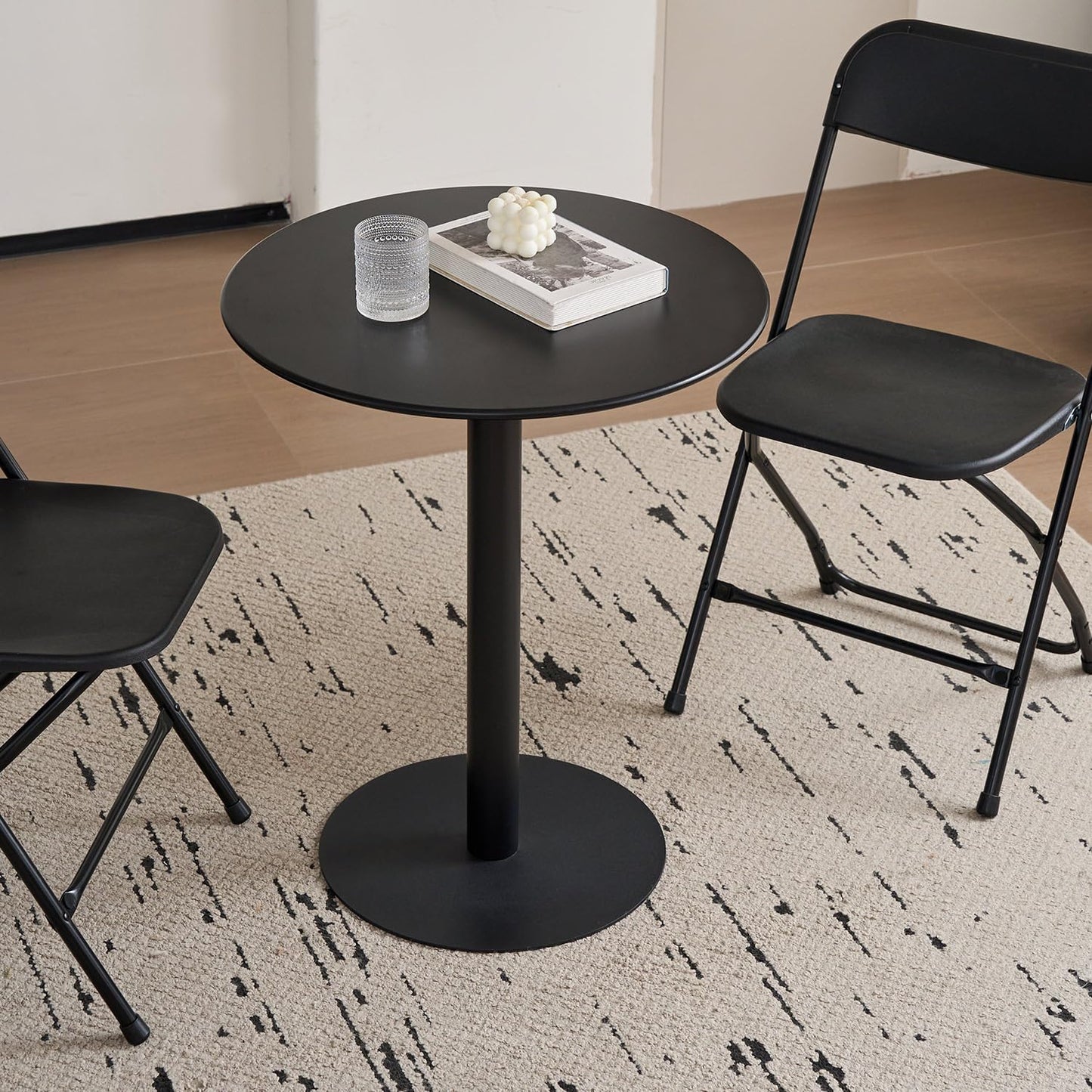 24 inch Black Round Table Small Dining Table, Metal Modern Kitchen Table, Mid Century Coffee Table for Living Room