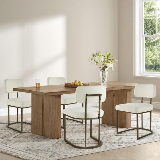 Dining Chairs Set of 6, Upholstered Modern Kitchen Chairs with Ergonomic Backrest, Fabric Cushion Seat & Metal Legs for Living Room, Restaurant, and Café, Ivory, 2Boxs