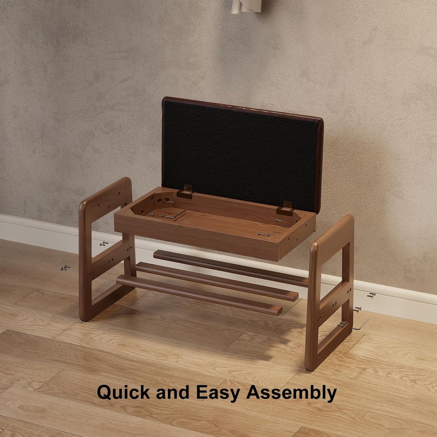 Small Shoe Bench with Leather Cushion,2 Tiers Shoe Rack Bench with Flip-Top Storage,Wood Shoe Rack for Entryway（Walnut,23.62"）