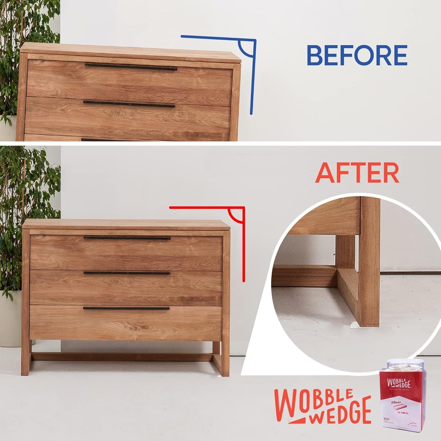 Wobble Wedges Flexible Plastic Shims - Leveling Shims for Home Improvement, Furniture Levelers, Table, and Toilet for Leveling - Made in USA Plastic Wedges Shim for Appliances (Clear, 300-Pack)