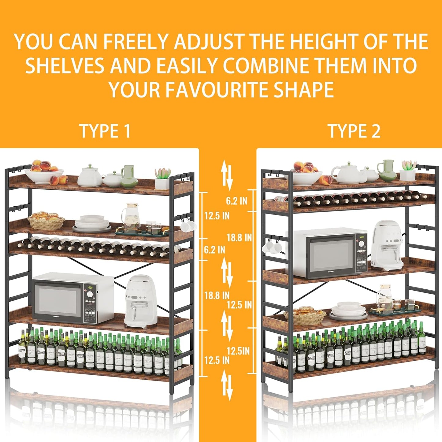 HCHQHS 5 Tier Bookshelf, Adjustable Industrial Bookcase, Vertical Tall Book Shelf, Wood and Black Metal Open Bookshelves for Home Office, Living Room, Bedroom