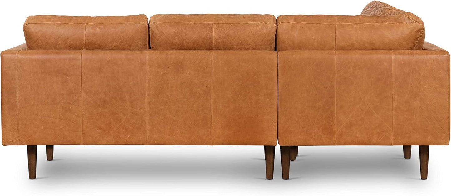 POLY & BARK Napa Leather Corner Sectional Sofa in Full-Grain Pure-Aniline Italian Tanned Leather in Cognac Tan