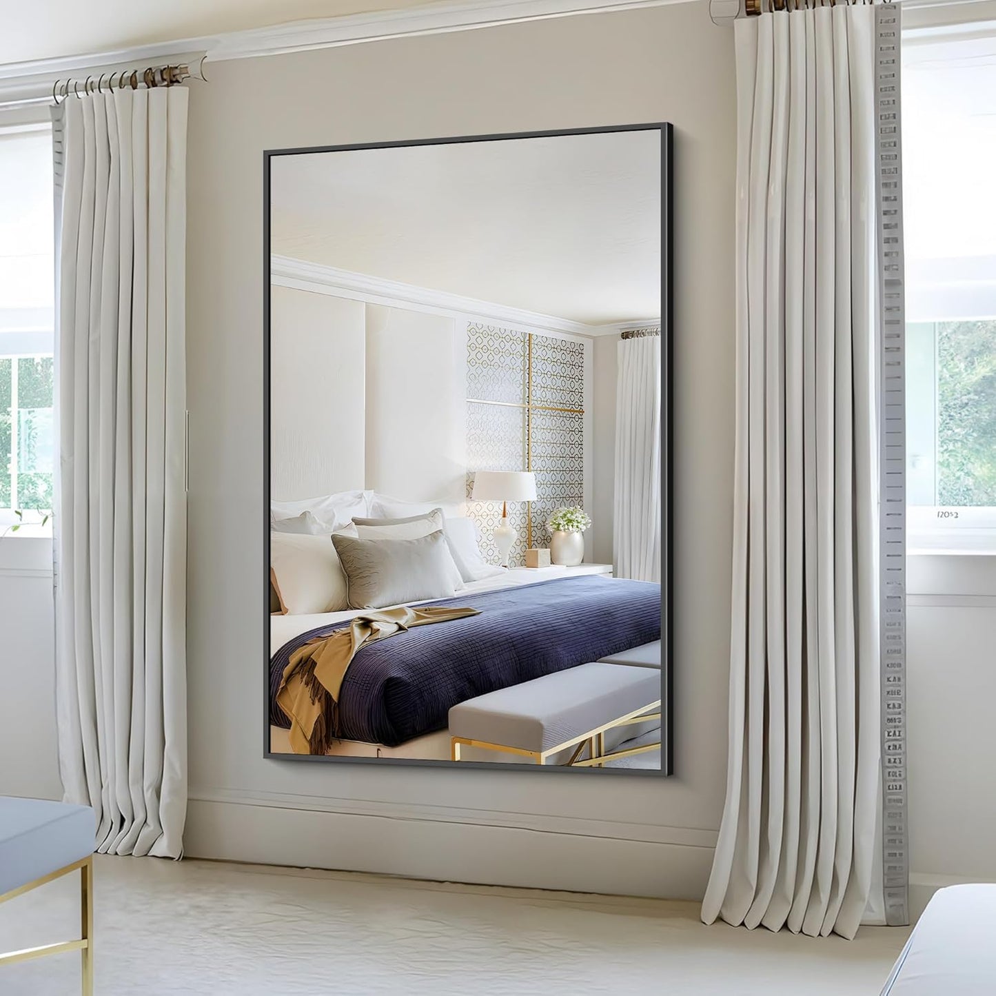 KOCUUY 60x40 Inch Large Black Wall Mounted Mirror,Aluminum Framed Decorative Rectangular Bathroom Mirror for Wall Over Sink,Vanity Mirror for Bedroom Living Room Bathroom,Functional Oversized Mirror