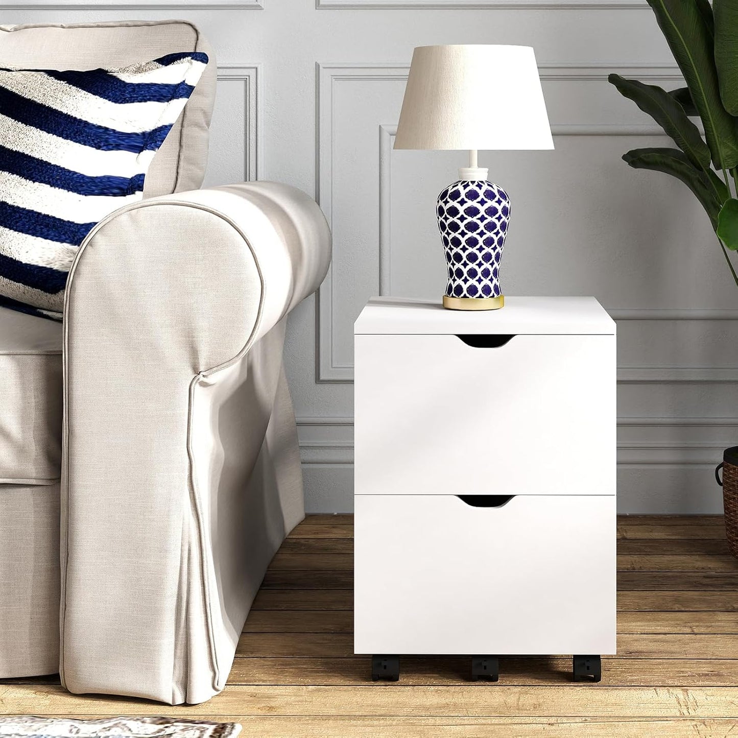 HollyHOME Under Desk Cabinet, Deep 2-Drawer Mobile Wood Cabinet, Storage Drawer for Home, Rolling Shelf for Office, Rolling Printer Stand, for A4, Modern, White