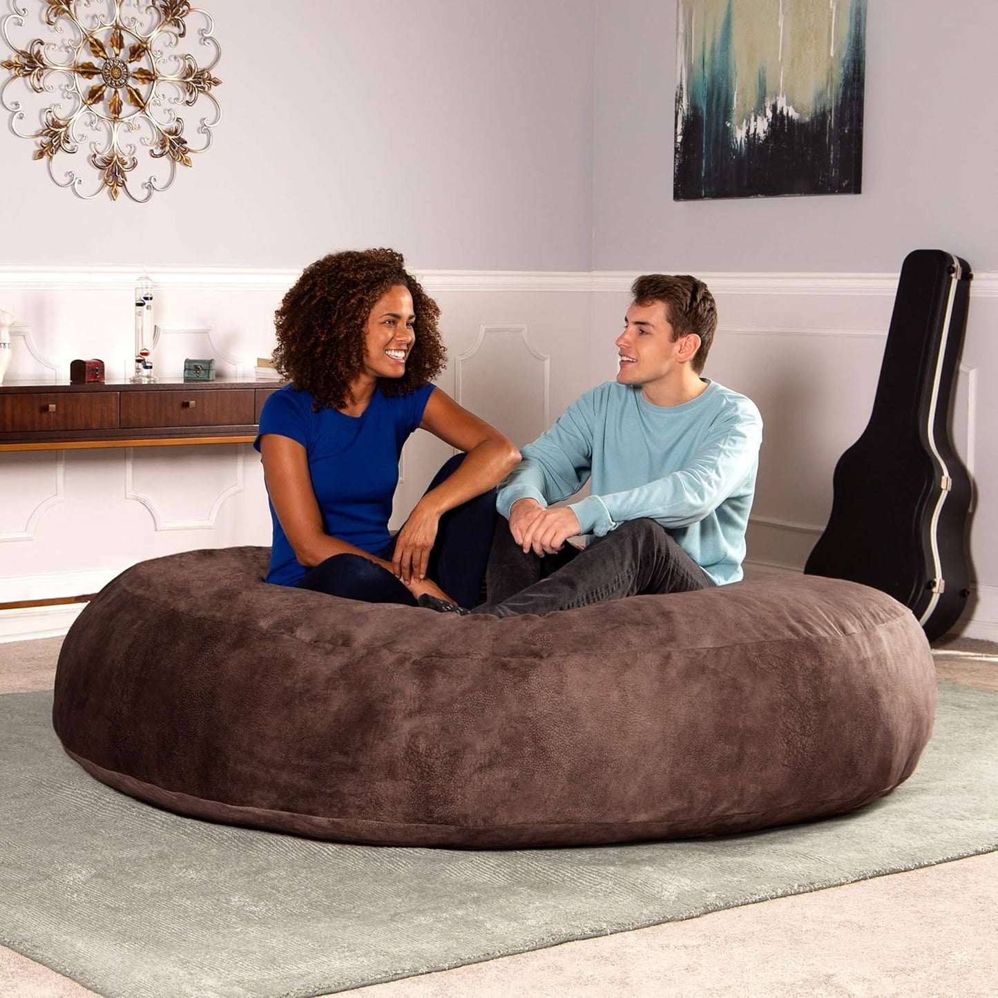 Jaxx 6 Foot Cocoon - 2-in-1 Convertible Bean Bag Bed & Large Bean Bag Chair for Adults - Padded Microvelvet, Chestnut
