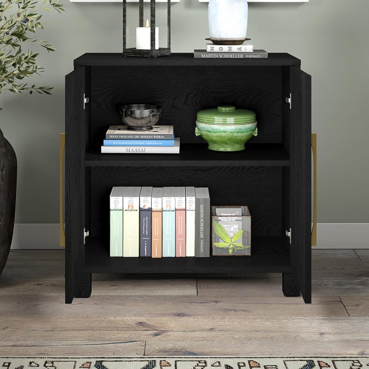 Henn&Hart 28" Wide Rectangular Accent Cabinet in Natural Black, for Home, Living Room, Bedroom, Entertainment Room, Office.