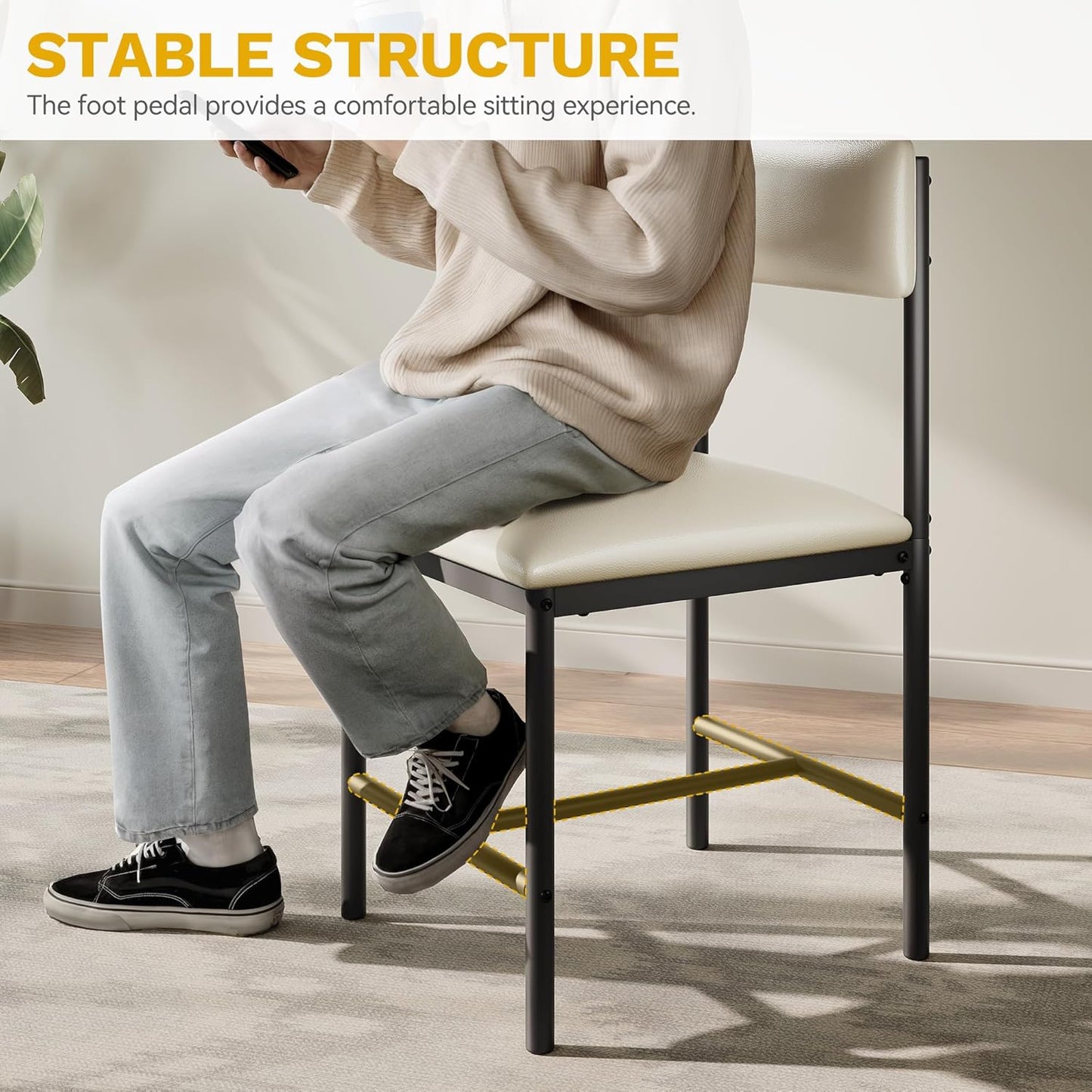 DWVO Dining Room Chairs Set of 4 White Modern Upholstered Dining Chairs Faux Leather Restaurant Chairs with Metal Legs for Living Room Kitchen 4 Pack, White