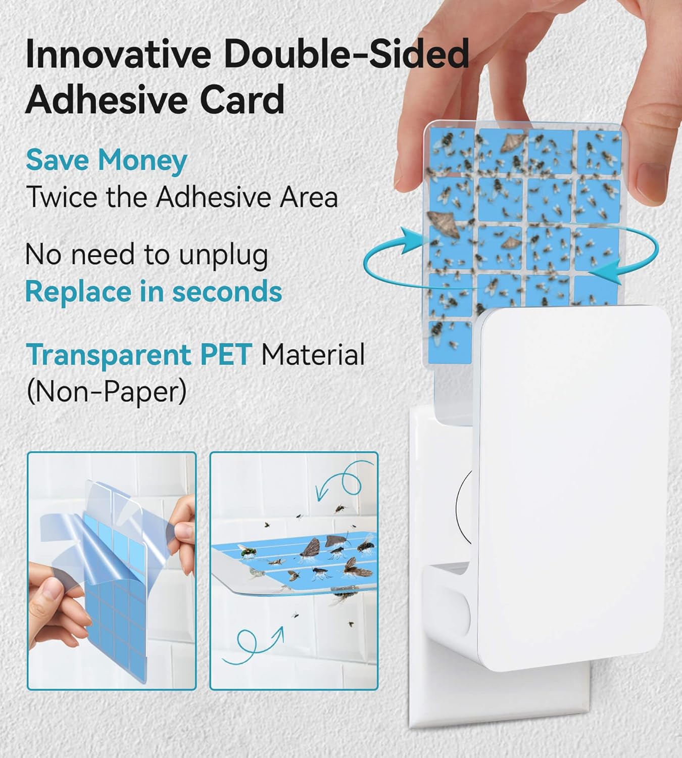 5 PCS Double-Sided Adhesive Card Refills for Replacement, Compatible with Fly Trap Device N386A (Refills Only)