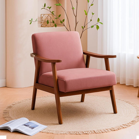 Container Furniture Direct Accent Chair with Microfiber Upholstery and Solid Wood Frame, Classic Mid-Century Modern Living Room Furniture for Extra Seating, Rose