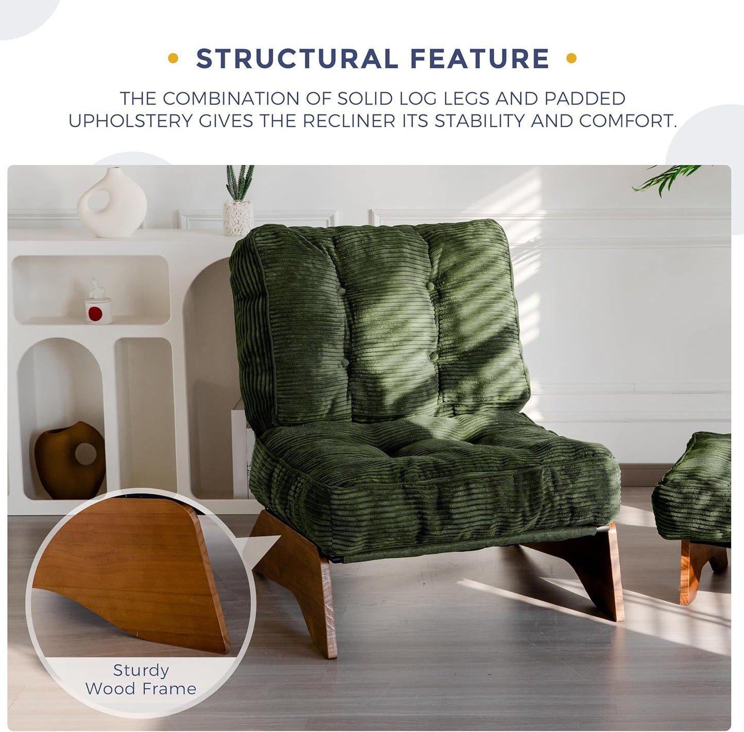 MAXYOYO Accent Chair with Ottoman Adjustable Backrest, Tufted Living Room Chair Upholstered Lounge Chair with Footrest Set, Modern Chair Cozy Reclining Chair for Reading Room, Green