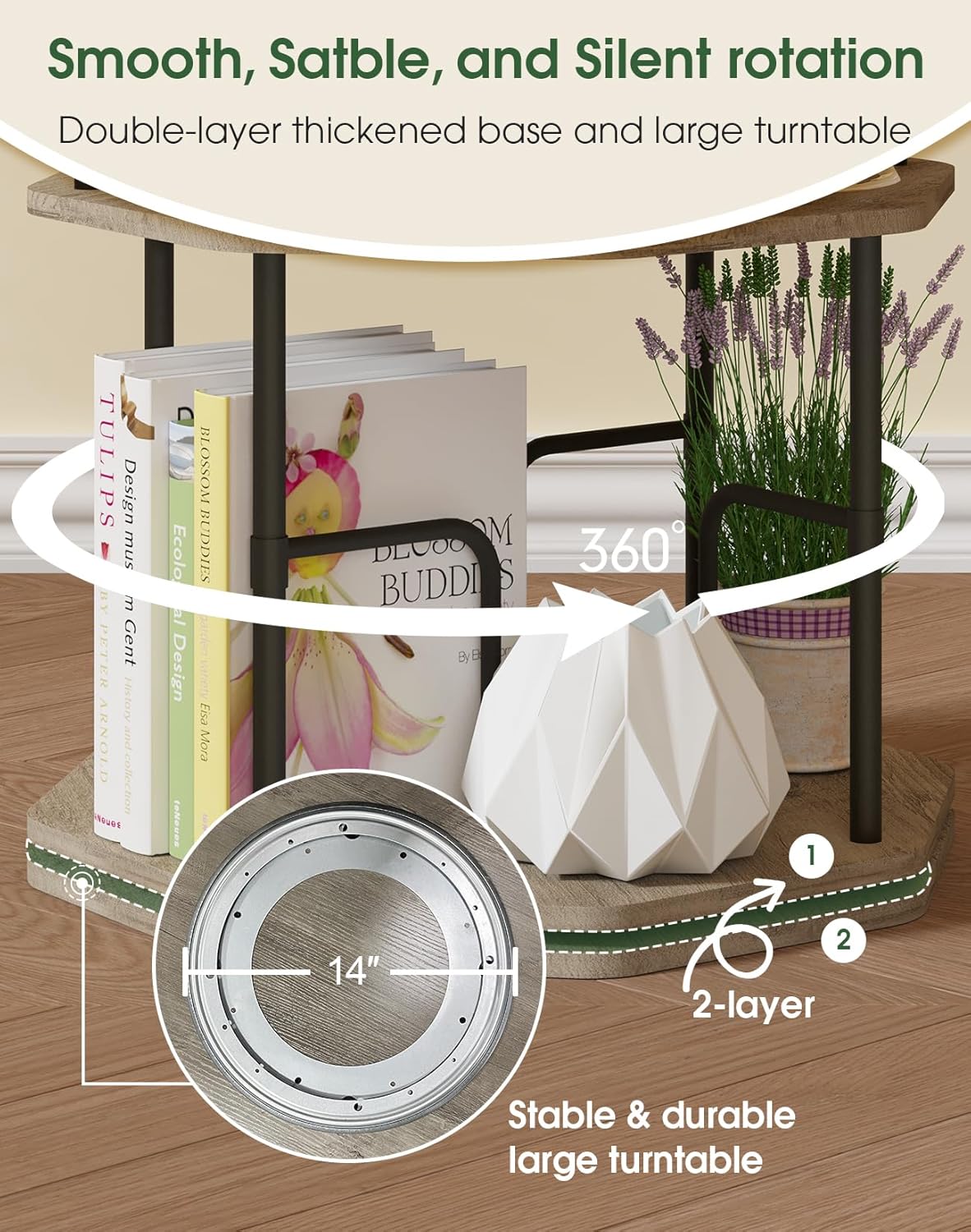 5 Tier Rotating Bookshelf, 360 Display Round Spinning Bookshelf Tower for Kids Room, Corner Shelf for Living Room, Office, Bedroom, Black