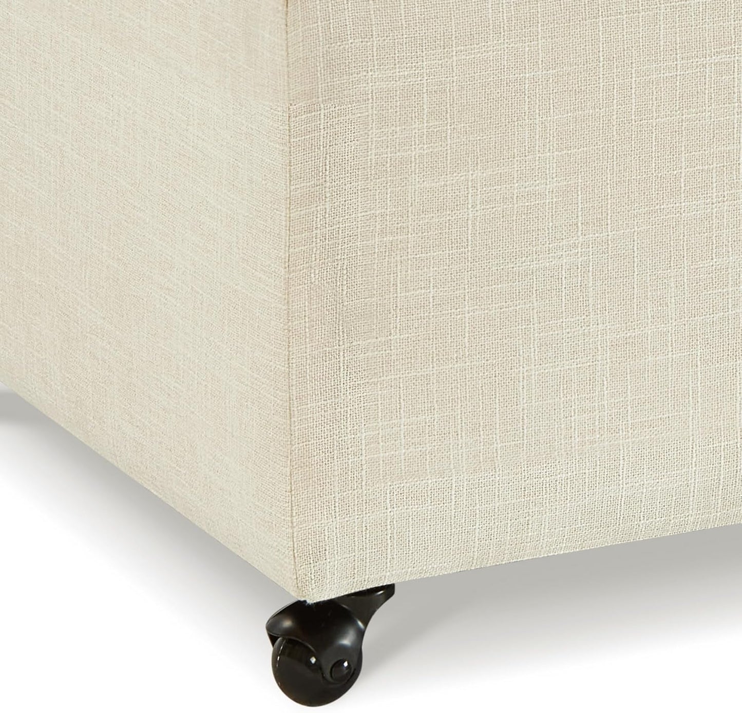 Ball & Cast 45" Sofa Ottoman with Storage, Linen Upholstered Bench with Rotation Casters and Safety Hinge for Living Room, Multi-Function Coffee Table,Ivory