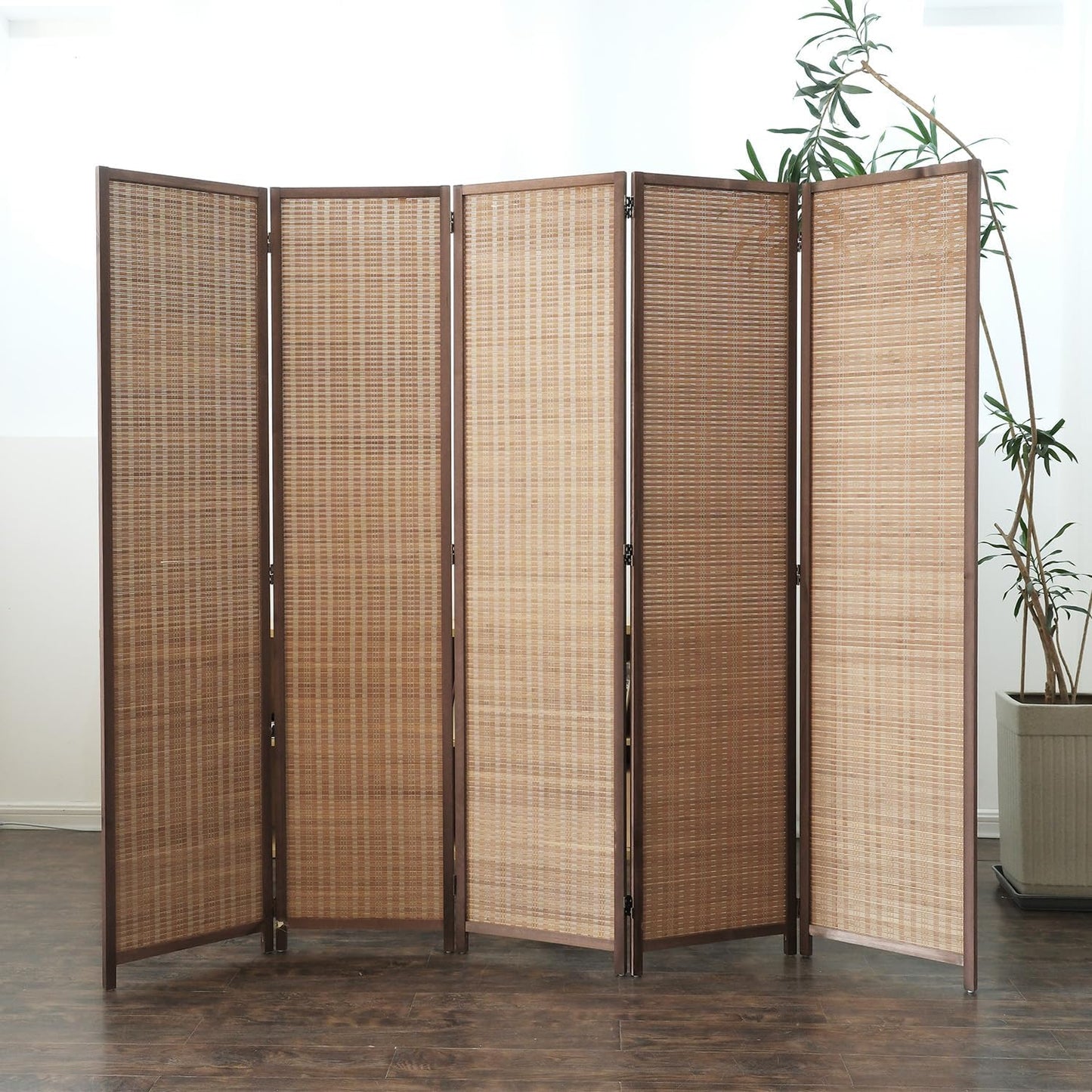 5 Panel Room Divider and Folding Screen Room Divider,Bamboo Room Divider Screen for Room Separation,67" H x 76.75" W
