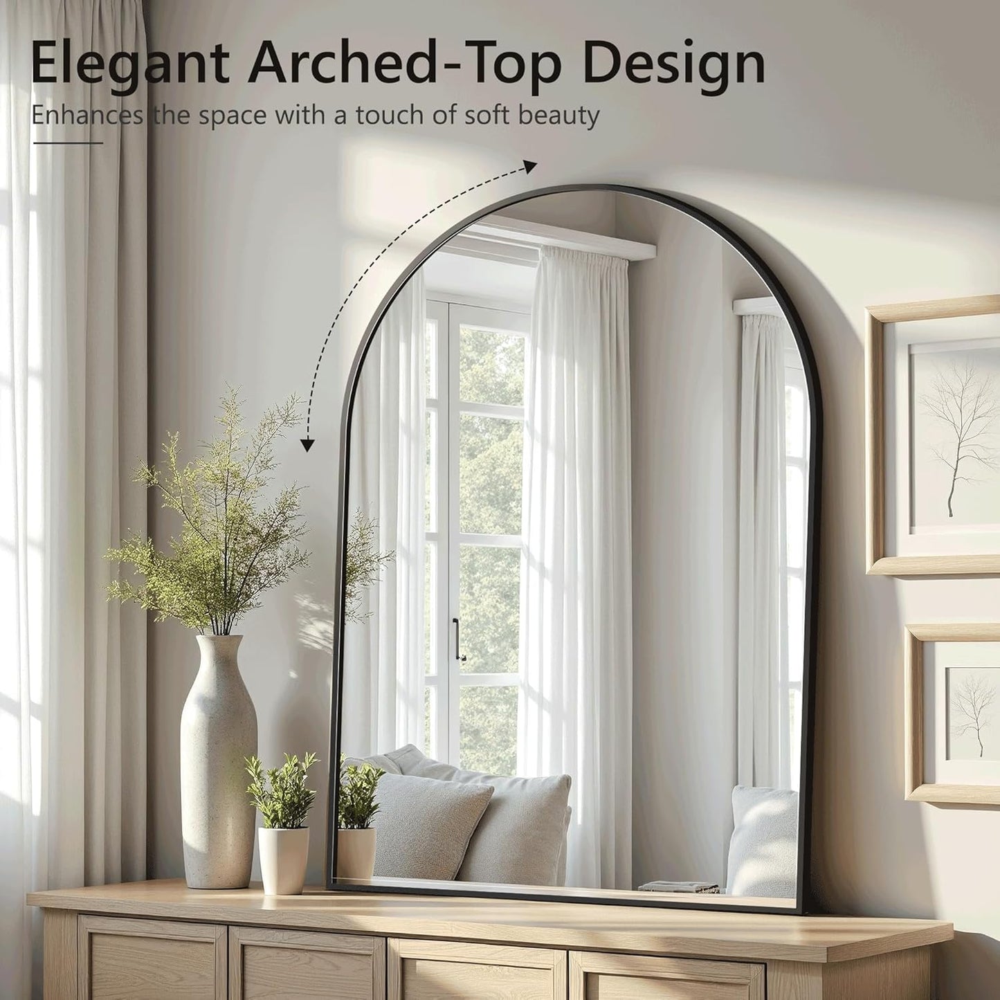 Arched Bathroom Mirror for Wall, Mirror for Vanity,30''x20'' Large Wall Mounted Mirror, Metal Frame (30''x20'', Black)