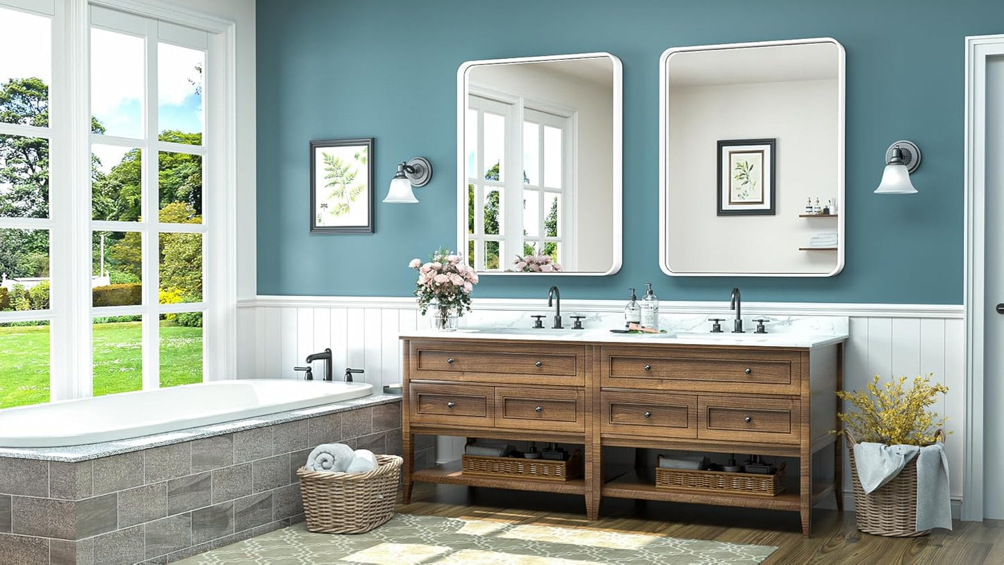 TokeShimi 24 x 32 Inch White Mirror Wall Mirror for Bathroom White Metal Frame Decorative Rectangular Wall Mounted Home Decor Corner Hangs (Horizontal/Vertical) Living Room Entryway