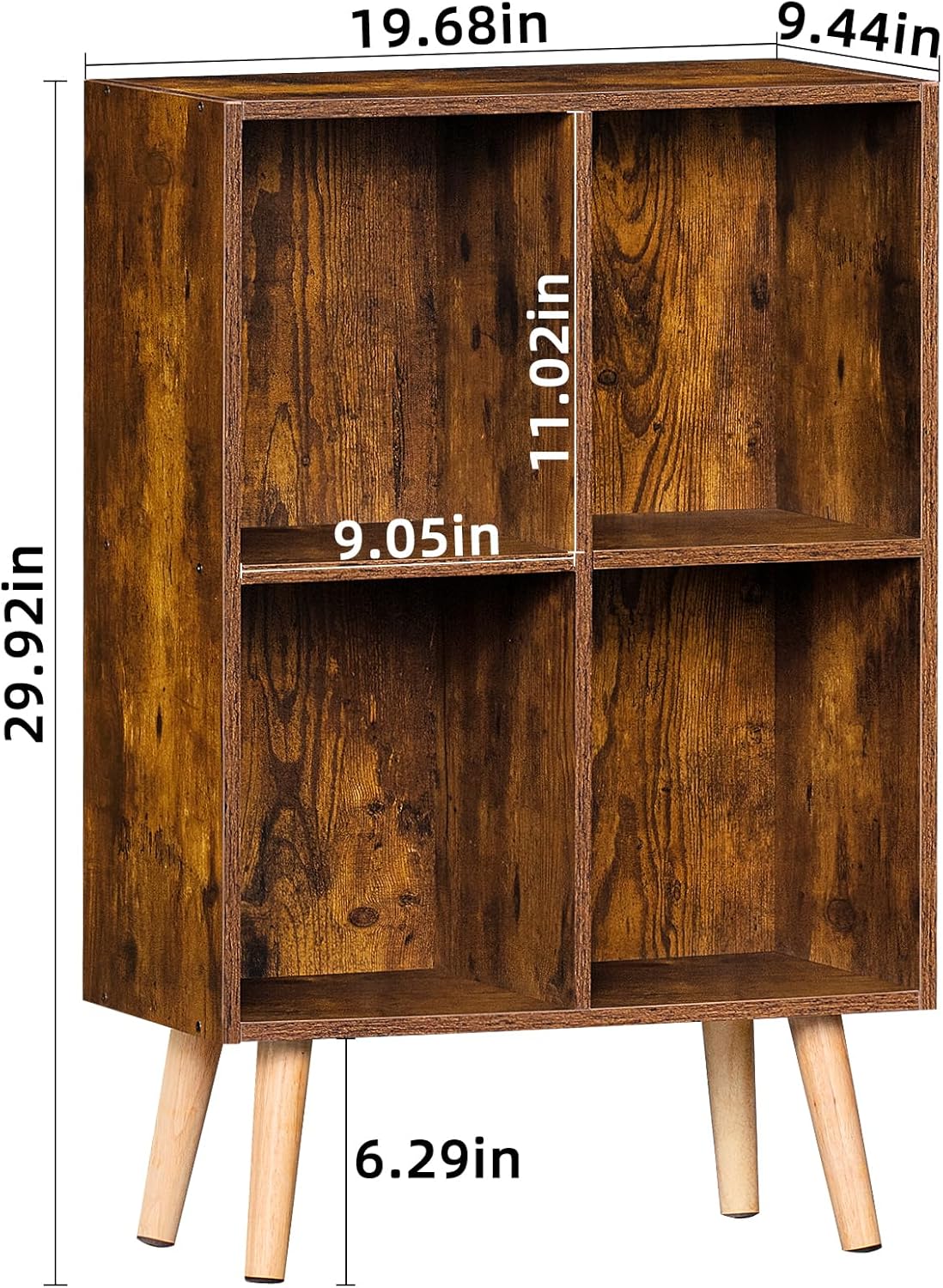 LEYAOYAO 4 Cube Bookshelf, 2-Tier Bookcase with Legs, Brown Kids Book Shelf Cute Storage Organizer, Free Standing Open Toy Shelves Modern Bookshelves,Wood Display Bookcases for Bedroom,Living Room