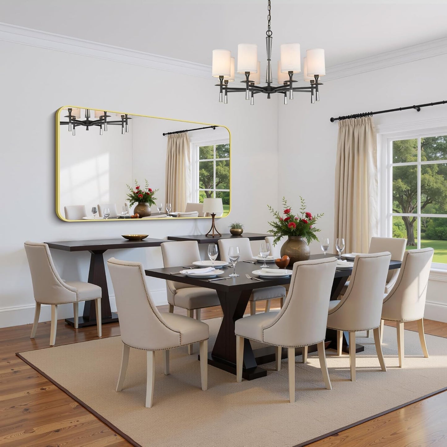 FORBATH 30x55 Inch Gold Bathroom Mirror for Over Sink, Large Rectangular Wall Mirror with Metal Frame, Rounded Corners for Bathroom, Bedroom, Entryway Decor (Horizontal or Vertical)