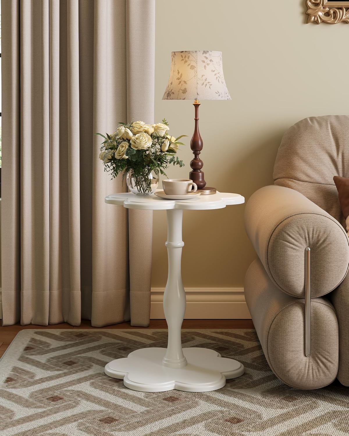 Accent Solid Wood End Table for Living Room, Small Bedside Tables Nightstand for Bedroom, Unique Pedestal Side Table, Round Wooden Tables for Drinks, Plants & Home Decor (White)