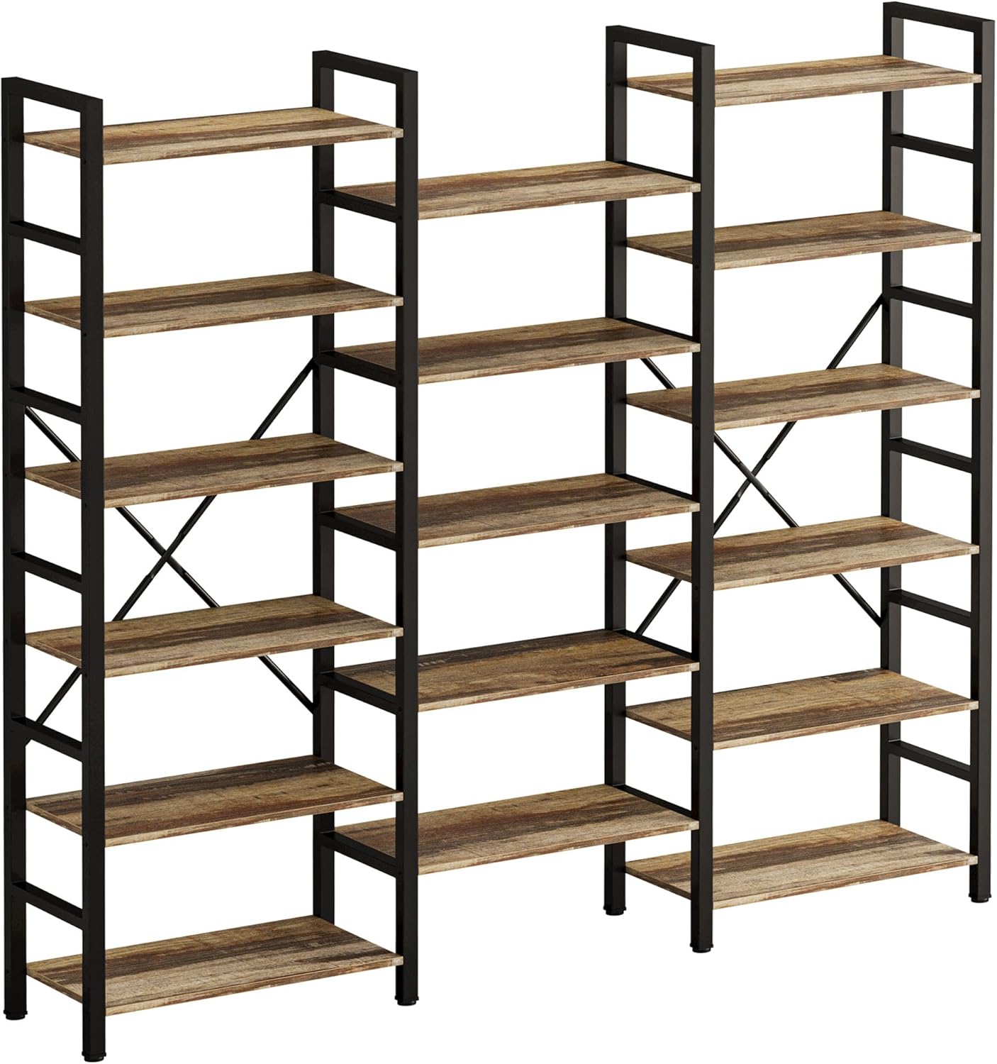 IRONCK Bookshelves 6 Tiers Triple Wide Industrial Bookshelf, Large Etagere Bookshelf Open Display Shelves with Metal Frame for Living Room Bedroom Home Office