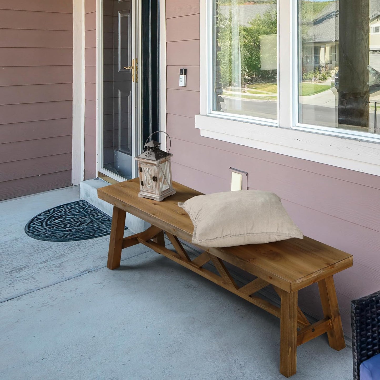 Wnutrees 54" Farmhouse Wood Bench, Rustic Solid Wood Entryway Bench Seat with Double X-Structure for Dining Room, Living Room, Hallway, Structural Stability, Natural