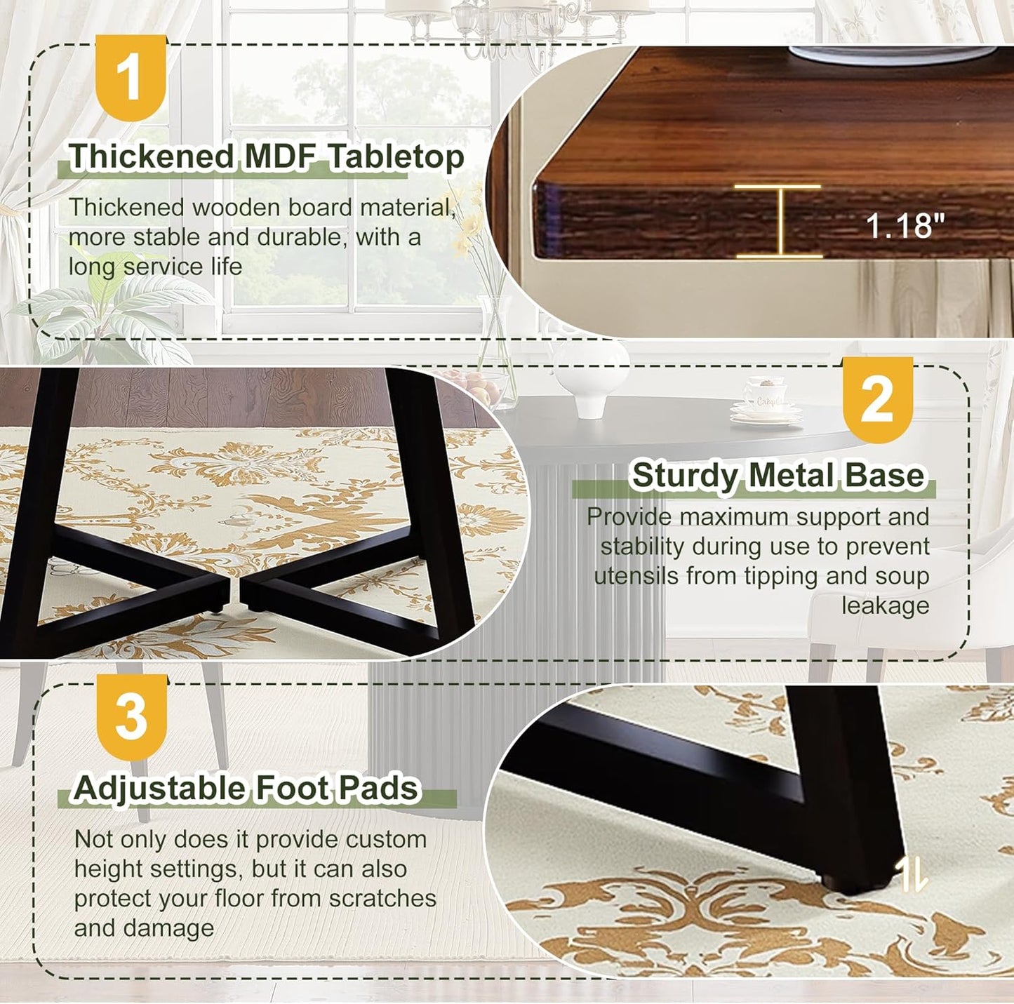 NicBex 31.5 Inch Square Dining Table for 4, Wooden Small Dinner Table Farmhouse Square Kitchen Tables with Metal Leg for Dining Room, Kitchen, Living Room, Brown & Black