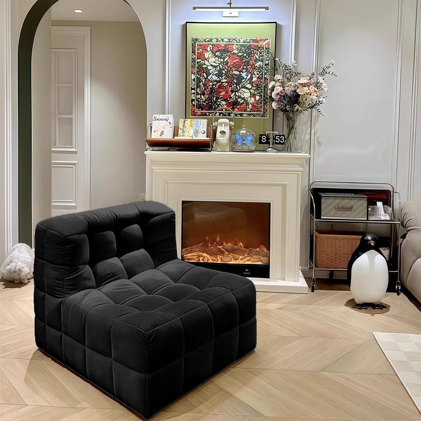 Bean Bag Chair - Memory Foam Bean Bag Chair for Adults, Comfy High-Resilience Single Sofa, Small Space Floor Chair, Chaise Lounge for Living Room, Bedroom (Black, Square)