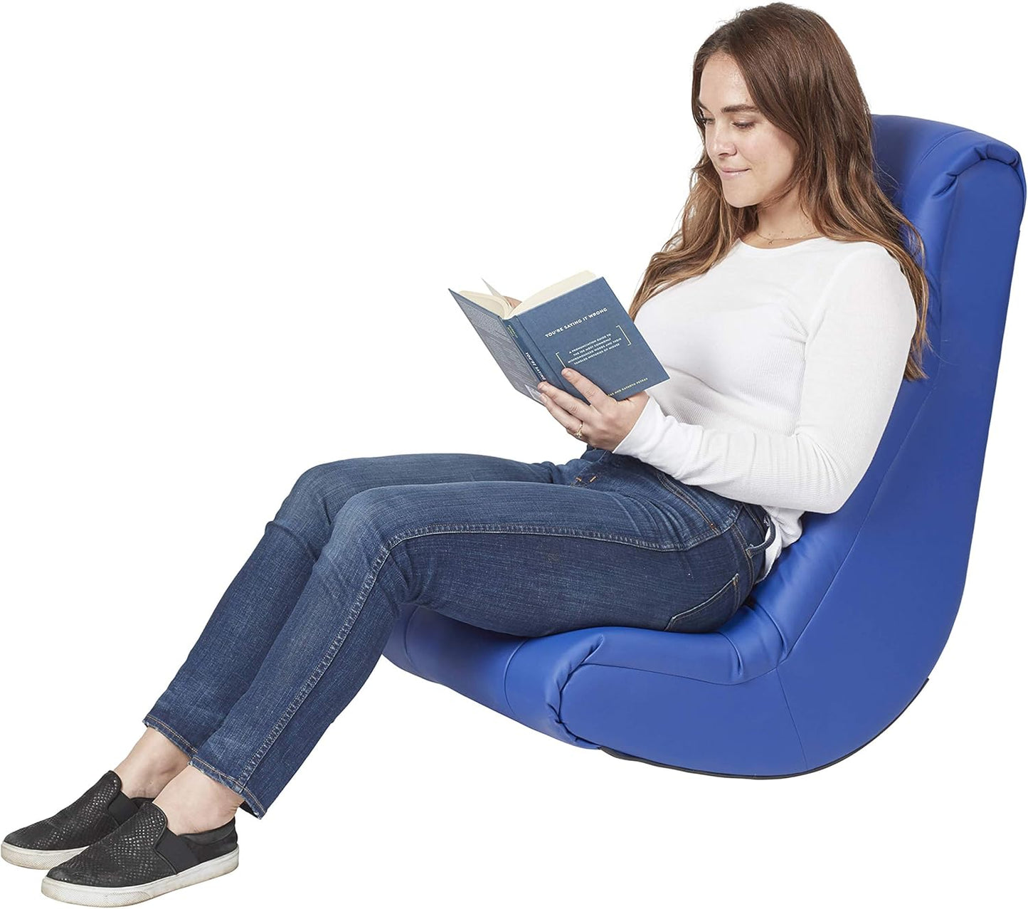 Factory Direct Partners Soft Tufted Floor Rocker - Cushioned Ground Chair for Kids Teens and Adults - Great for Reading, Gaming, Meditating, TV - Blue, 10488-BL
