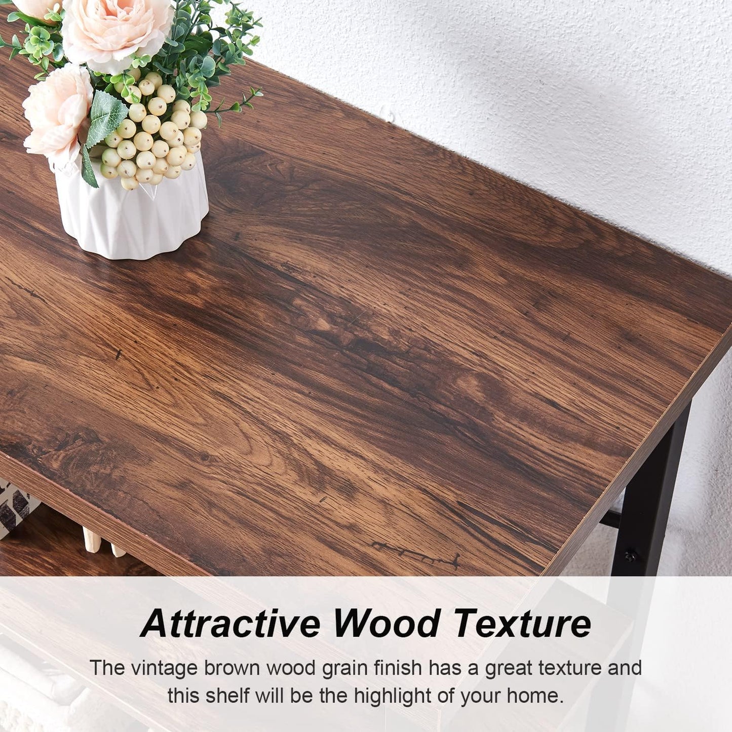 HOMBAZAAR 3 Tier Bookshelf,Rustic Brown Industrial Book Shelf,Engineered Wood and Metal Deep Bookcases,Low Shelf Bookcase for Living Room,Office,Bedroom and Kitchen