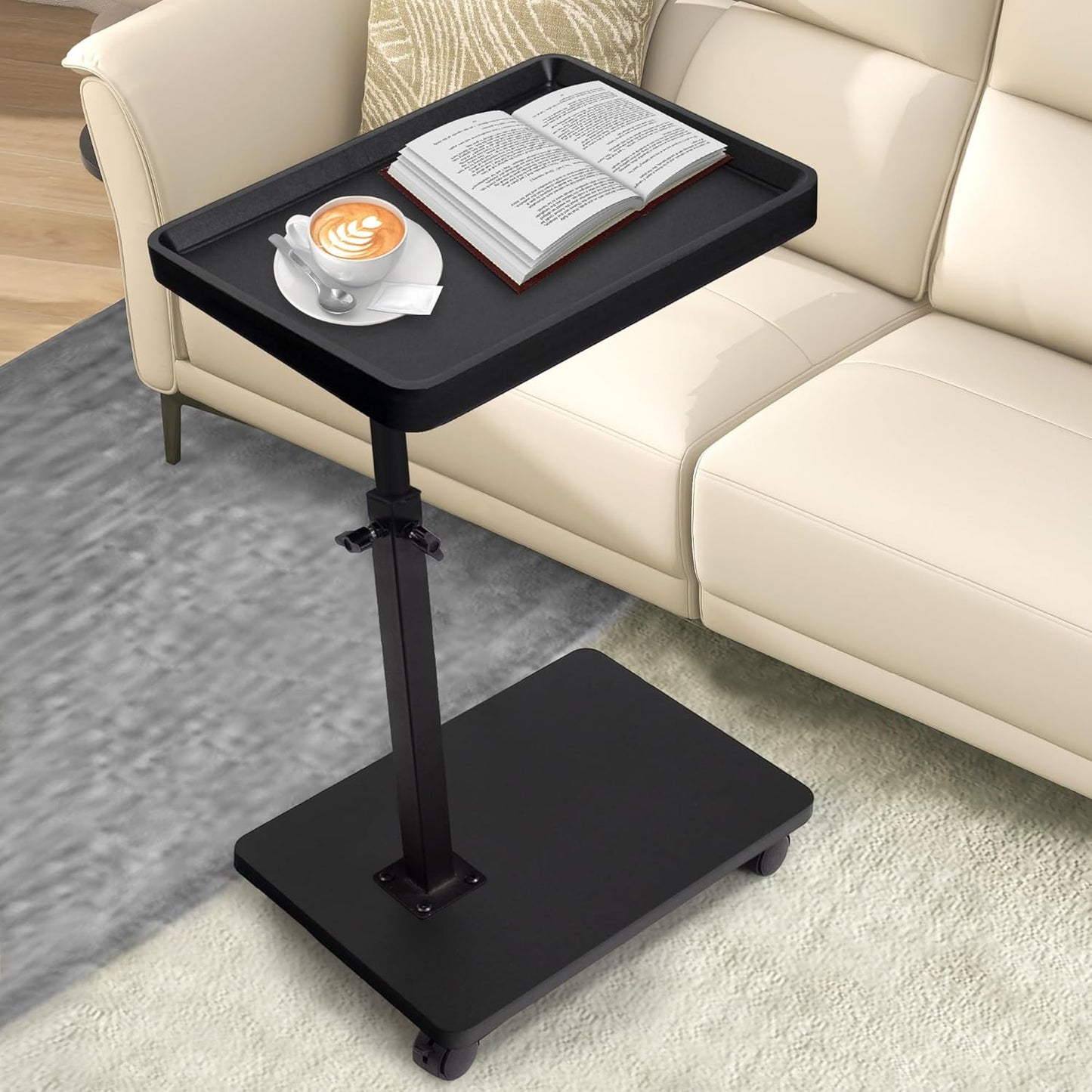 Aoligrace C Shaped End Table Adjustable Height, 360° Swivel Side Table with Wheels, Small TV Tray C Table for Living Room Bedroom, Couch Tables That Slide Under for Sofa Bed Chair