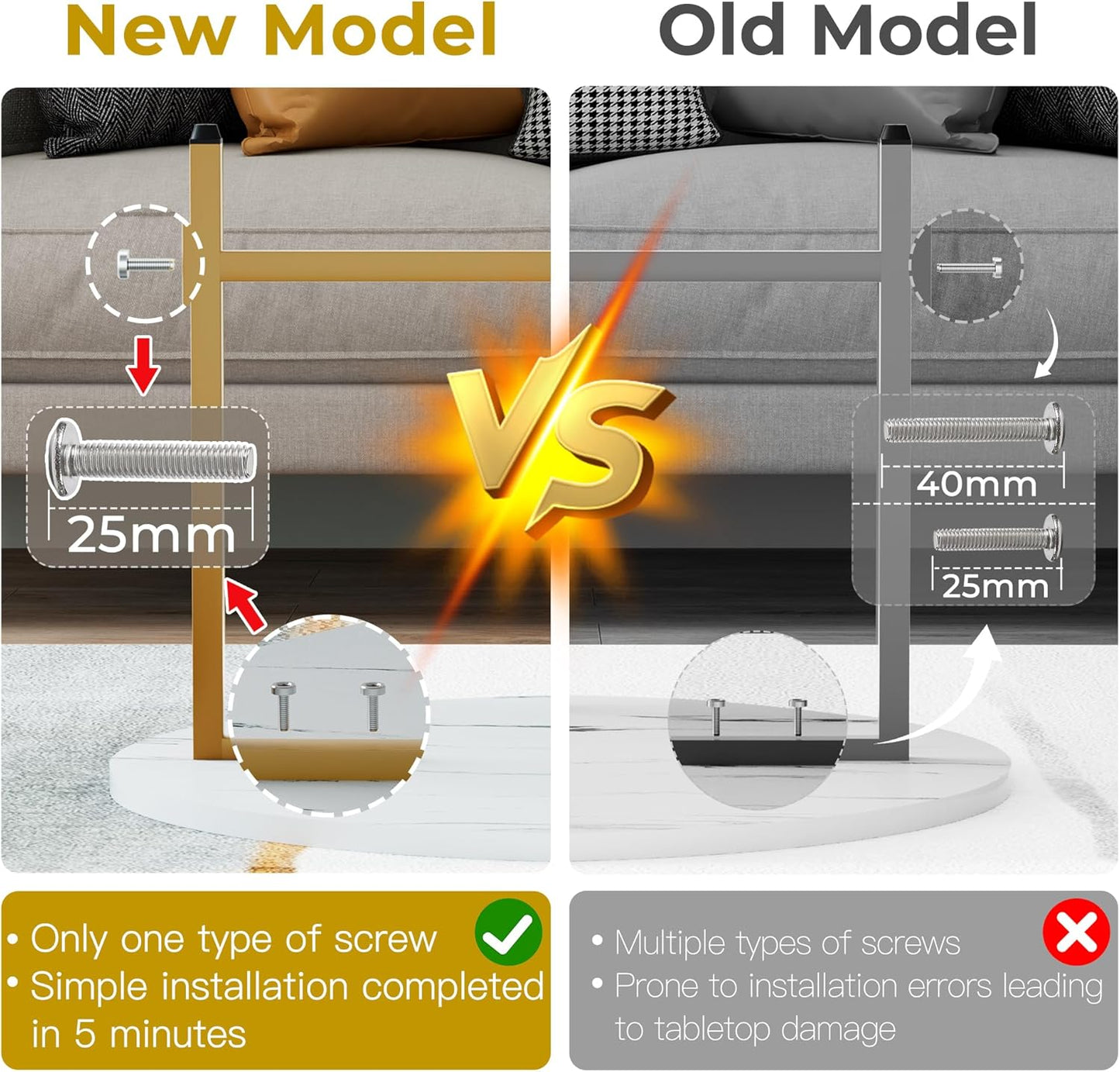 Coffee Table, 23.6" Coffee Tables for Living Room, Round Coffee Table with Metal Frame, Floor Table for Sitting on The Floor, Home, Office, White & Gold Legs