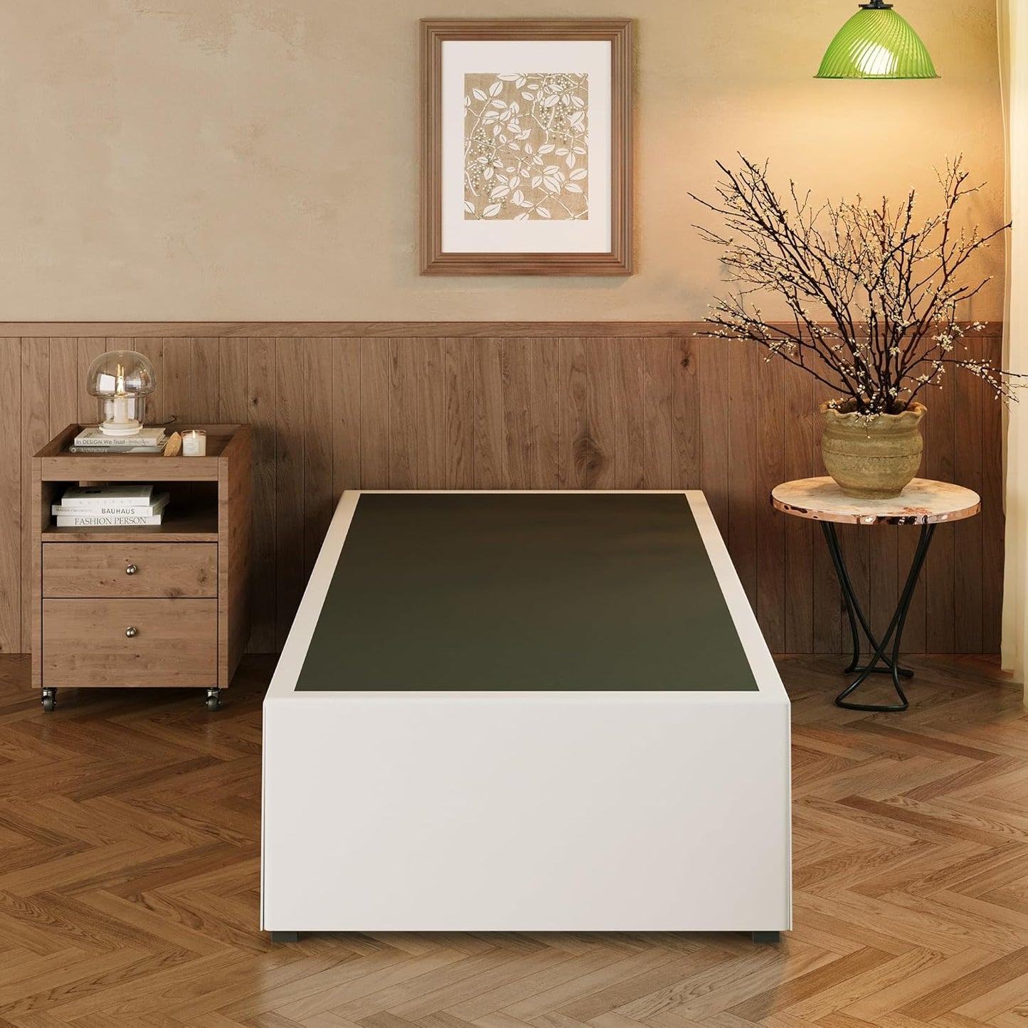 EMODA 18 Inch Twin XL Bed Frames with White Cover, Heavy Duty XL Twin Metal Platform Bed Frame No Box Spring Needed, Noise Free, Easy Assembly